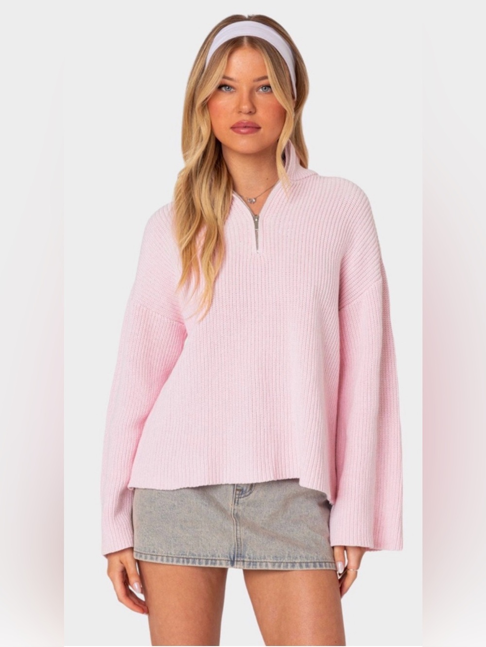 Edikted Pink Quarter-Zip Women's Sweater size S